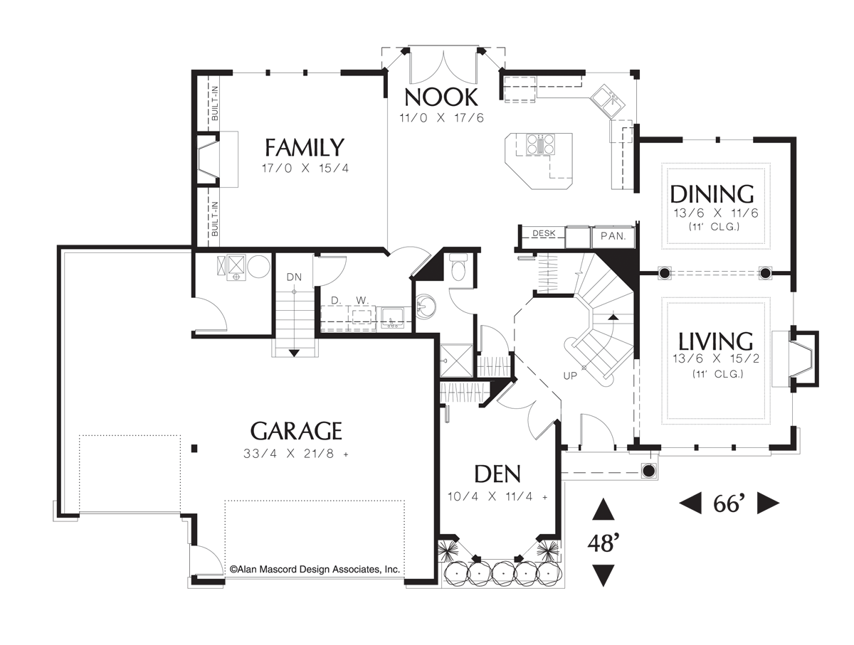 Main Floor Plan image for Mascord Wellsburg-Colonial Style Plan with Towering Foyer-Main Floor Plan
