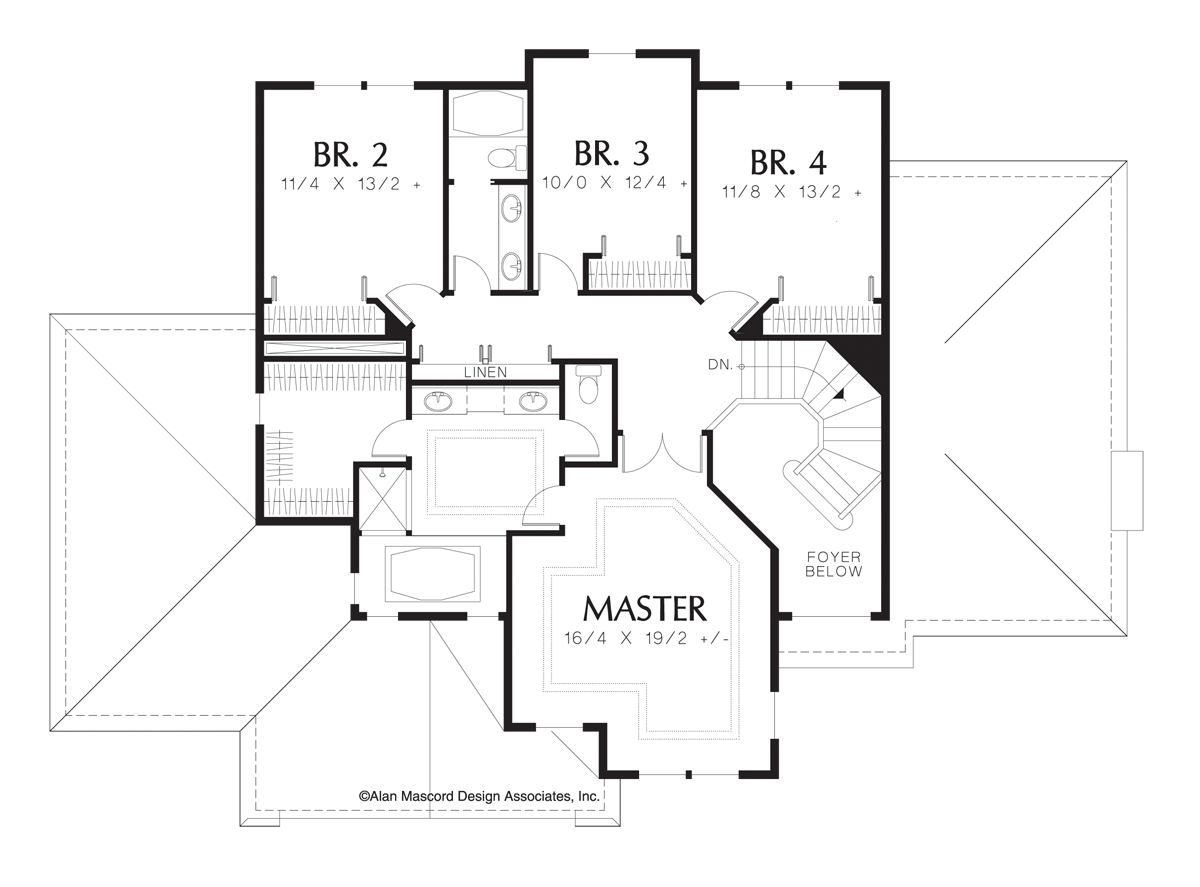 Upper Floor Plan image for Mascord Wellsburg-Colonial Style Plan with Towering Foyer-Upper Floor Plan