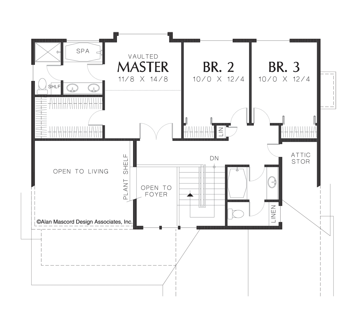 Upper Floor Plan image for Mascord Pembrooke-Craftsman Plan with Covered Front Porch-Upper Floor Plan
