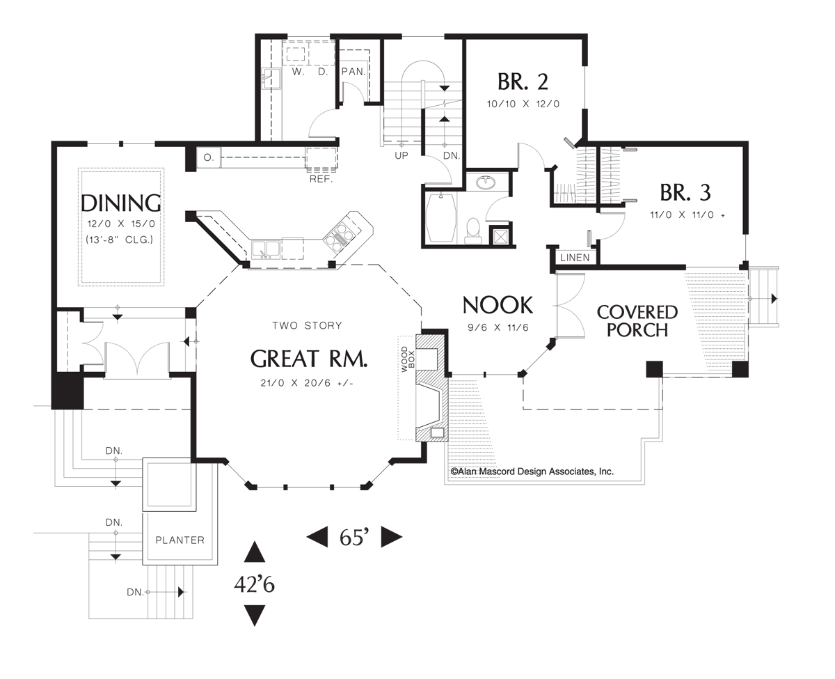 Main Floor Plan image for Mascord Ridgecrest-Steeply Sloped Lot Plan with 4 Car Garage-Main Floor Plan