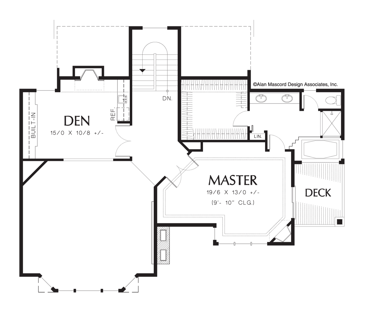 Upper Floor Plan image for Mascord Ridgecrest-Steeply Sloped Lot Plan with 4 Car Garage-Upper Floor Plan