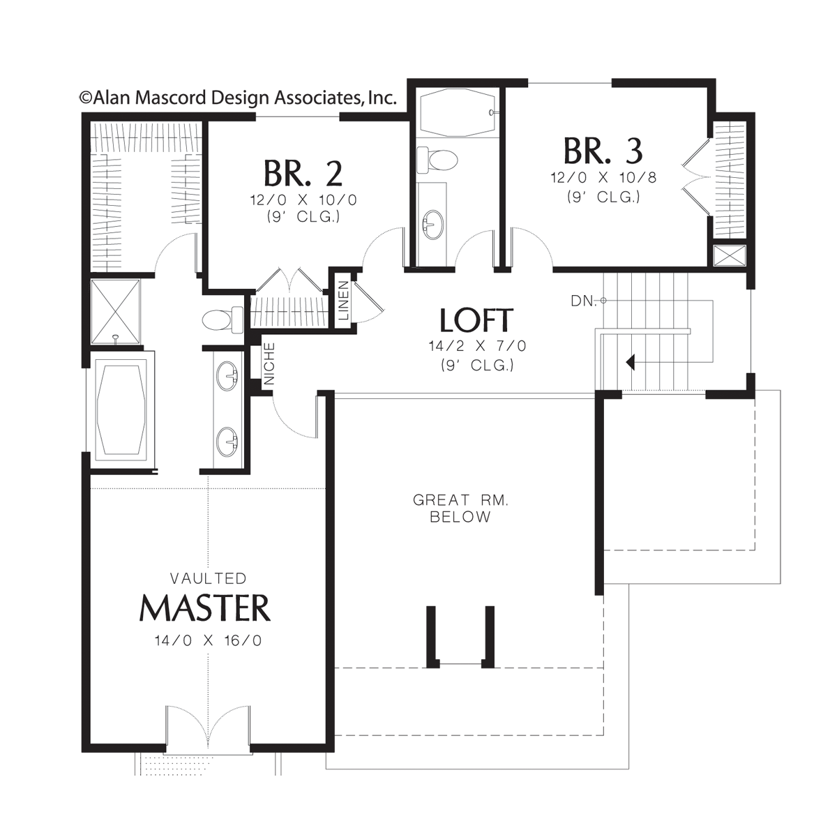 Upper Floor Plan image for Mascord Jenkins-Craftsman Floor Plan with Spacious Master Suite-Upper Floor Plan