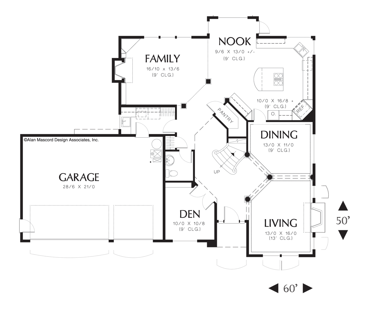 Main Floor Plan image for Mascord Huxley-Flowing European Style Plan with Structural Columns-Main Floor Plan