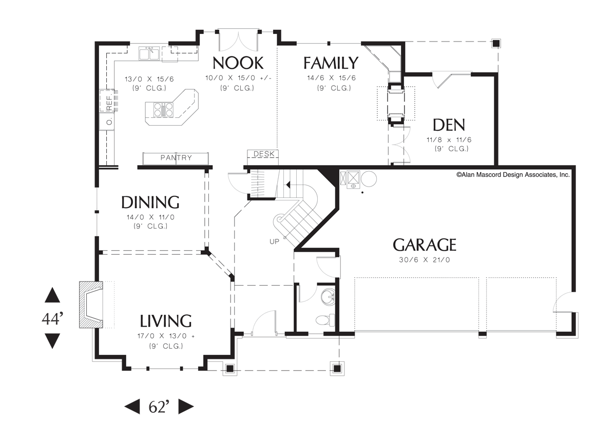 Main Floor Plan image for Mascord Carlton-Country Style 4 Bedroom Plan-Main Floor Plan