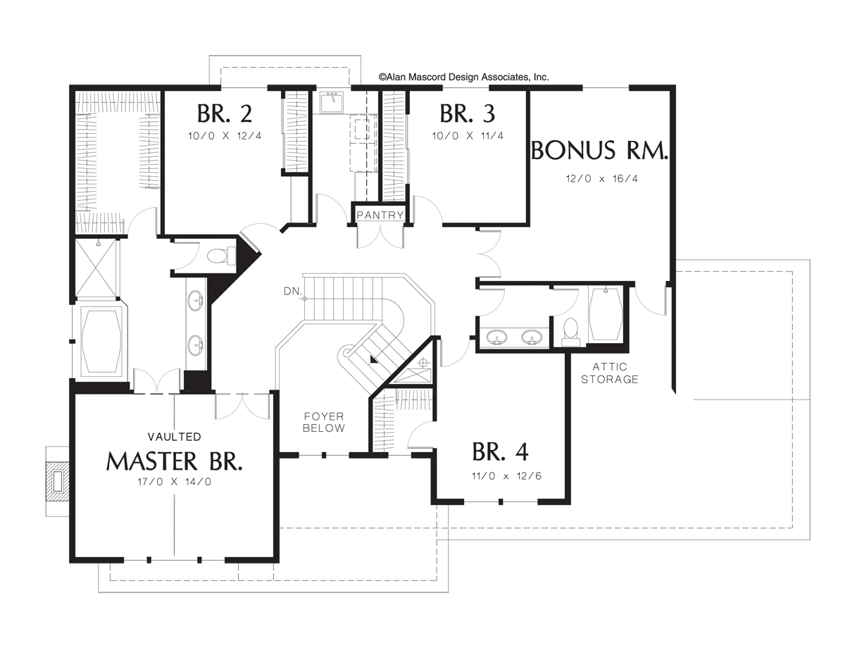 Upper Floor Plan image for Mascord Carlton-Country Style 4 Bedroom Plan-Upper Floor Plan