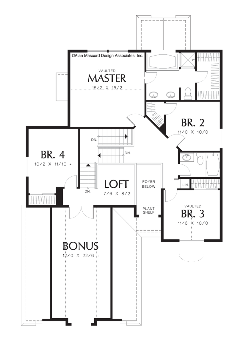 Upper Floor Plan image for Mascord Lansing-Vaulted 3rd Bedroom in Flexible Plan-Upper Floor Plan