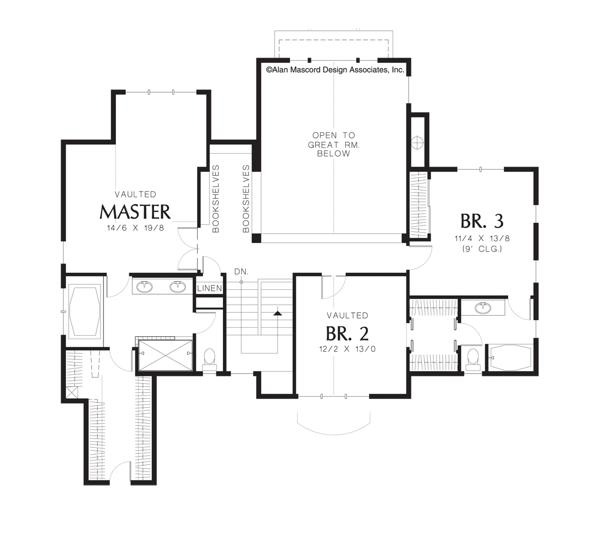 Upper Floor Plan image for Mascord Downing-Lodge Style Plan with Large Deck and Gazebo-Upper Floor Plan