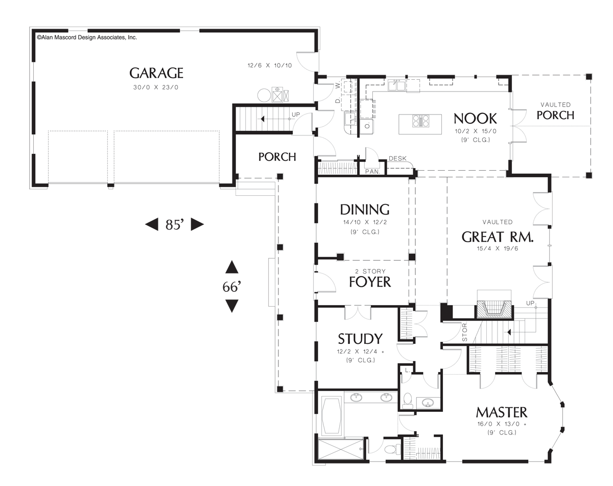 Main Floor Plan image for Mascord Covington-Modern Farmhouse with Cape Cod Features-Main Floor Plan