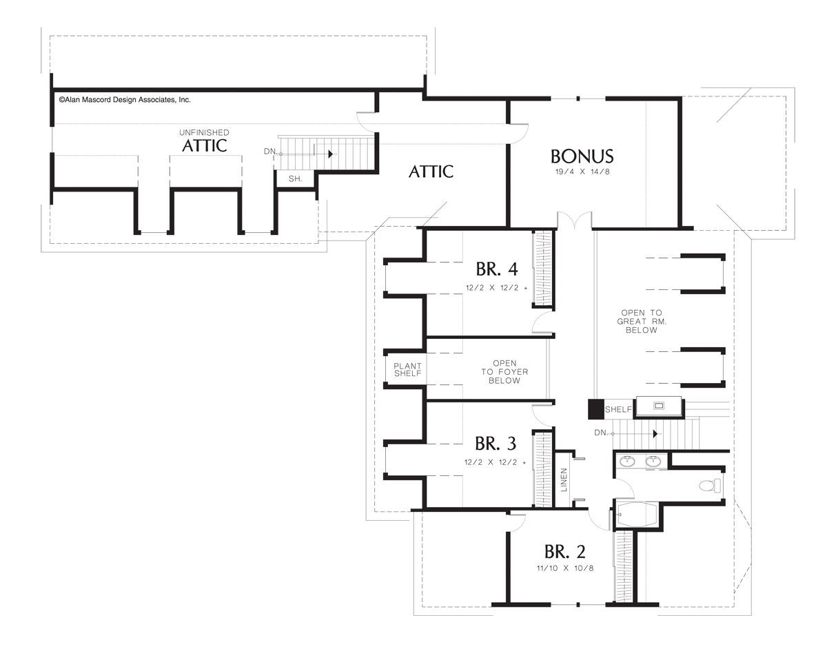 Upper Floor Plan image for Mascord Covington-Modern Farmhouse with Cape Cod Features-Upper Floor Plan