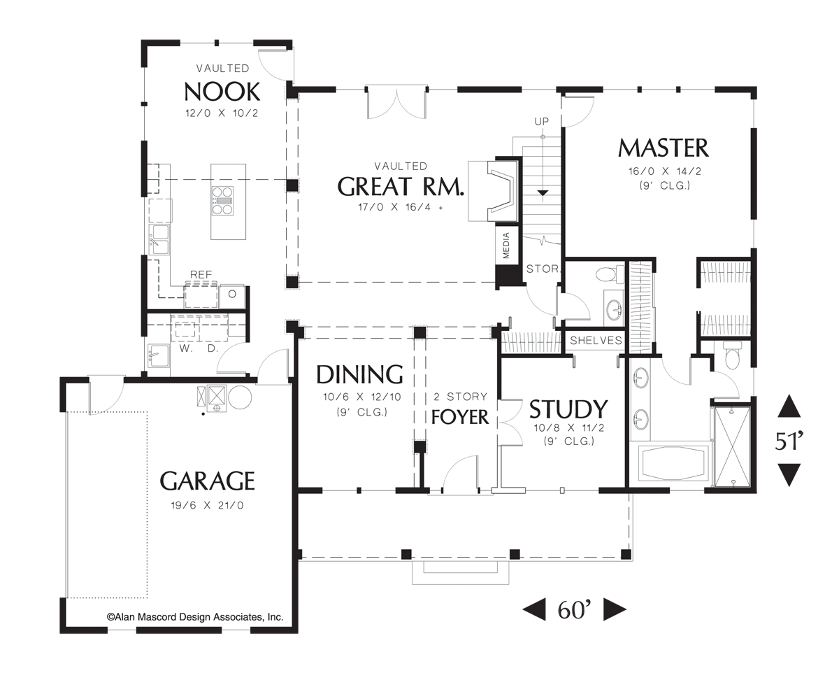 Main Floor Plan image for Mascord Everly-Country Plan with Side-Loading Garage-Main Floor Plan