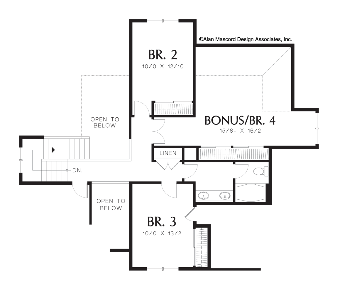 Upper Floor Plan image for Mascord Saybrooke-Single Master on Main Plan with a Sunlit Spa-Upper Floor Plan