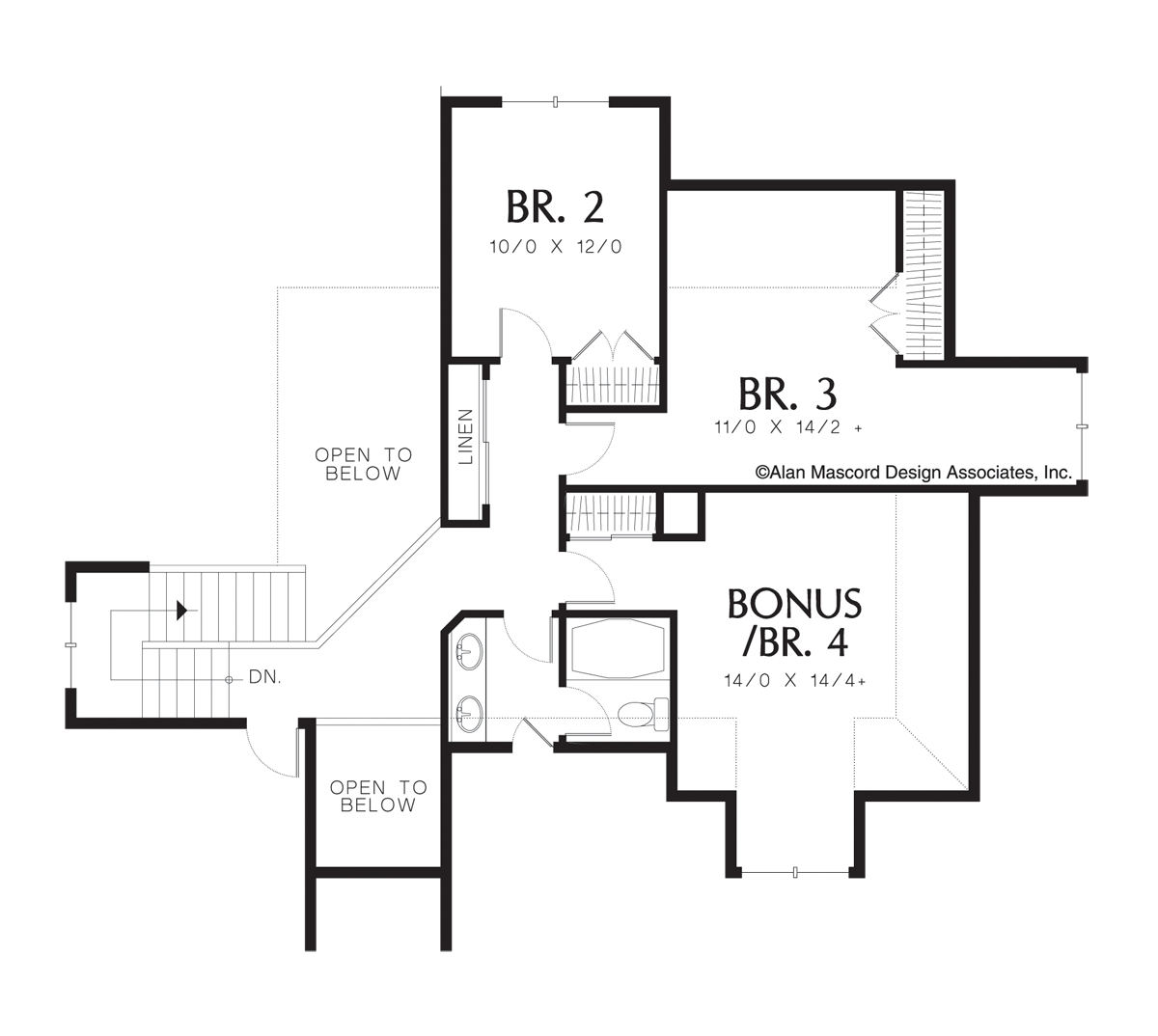 Upper Floor Plan image for Mascord Silvercrest-4 Bedroom Traditional Plan with Centralized Kitchen-Upper Floor Plan