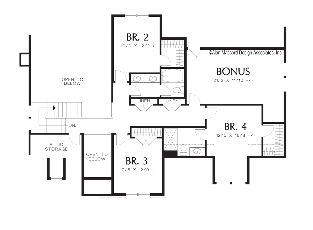Upper Floor Plan image for Mascord Brackenbury-Daylight Basement Plan with Bonus Room-Upper Floor Plan