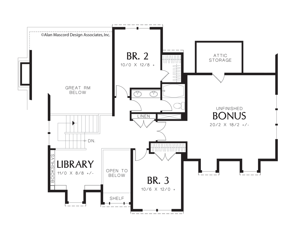 Upper Floor Plan image for Mascord Northbrook-Updated Farmhouse Plan-Upper Floor Plan