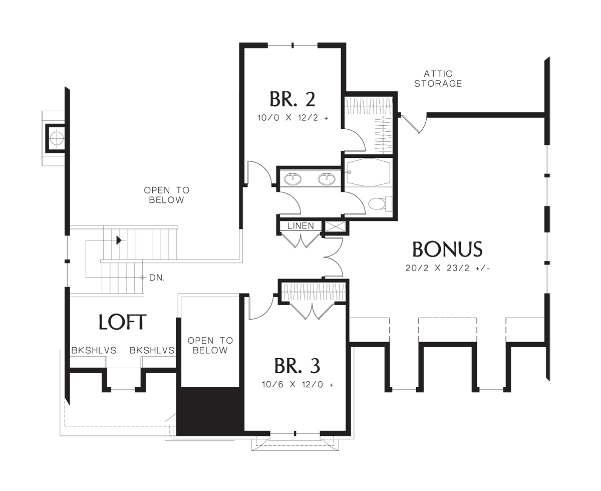 Upper Floor Plan image for Mascord Sophia-Large Master Suite and Bonus Space-Upper Floor Plan