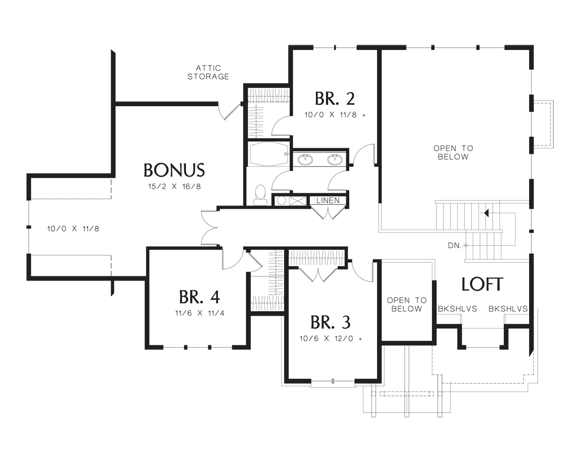 Upper Floor Plan image for Mascord Dinsmore-European Craftsman - Great Master Suite and Room For Families-Upper Floor Plan