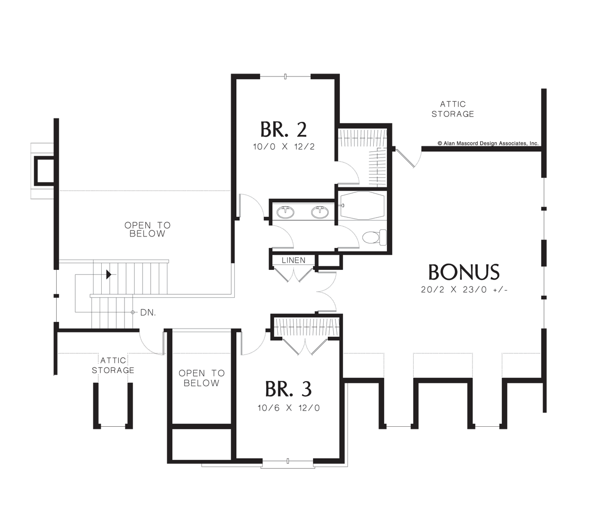 Upper Floor Plan image for Mascord Greenspire-French Country Plan with Great Room-Upper Floor Plan