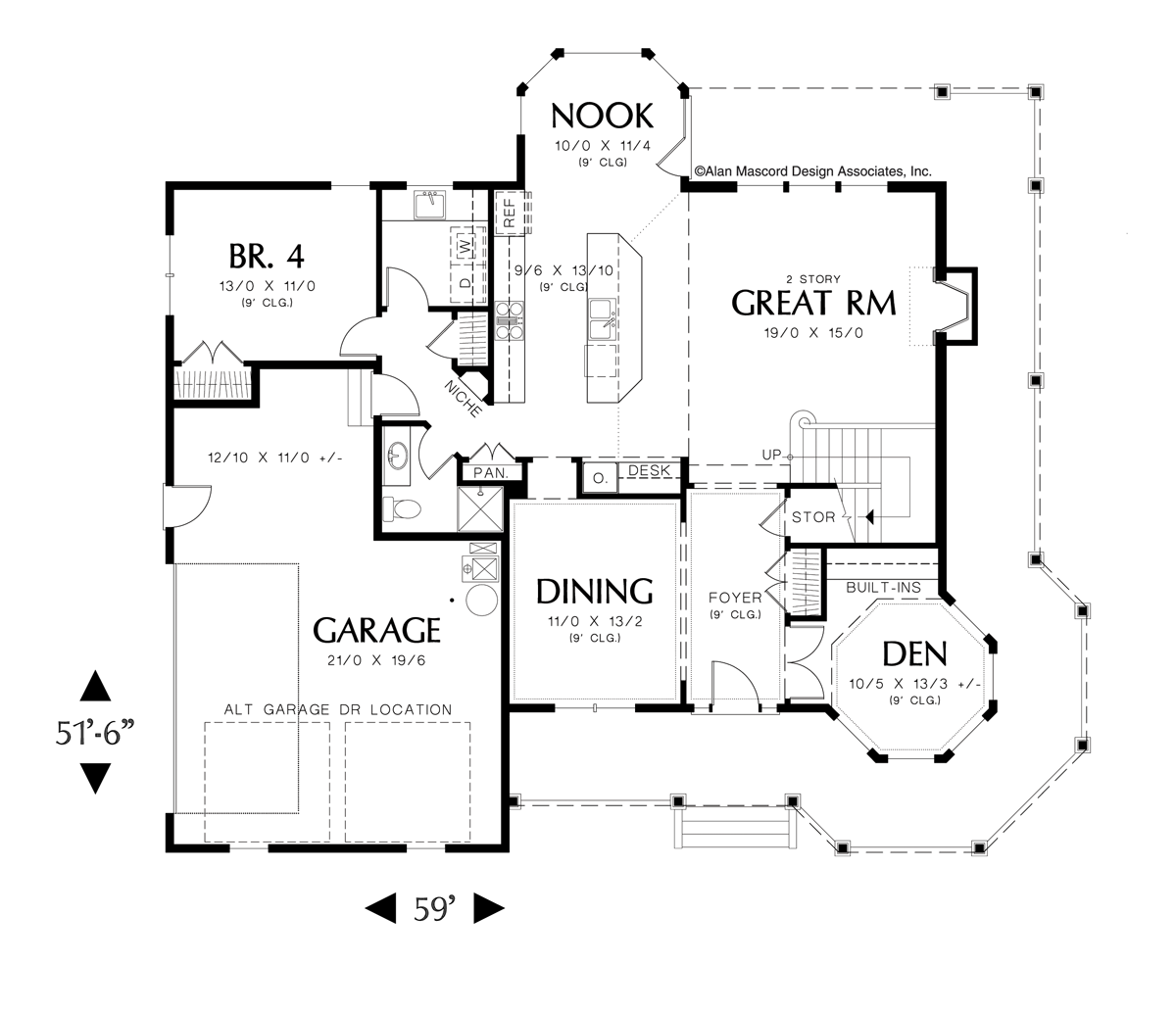 Main Floor Plan image for Mascord Kensington-Victorian Style Plan with Wrap-around Porch-Main Floor Plan