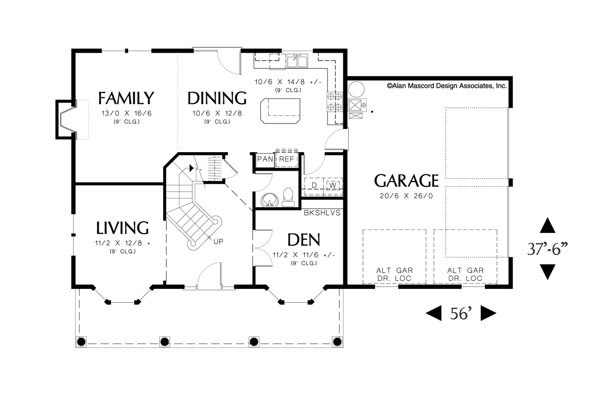 Main Floor Plan image for Mascord Lawrence-Colonial Style Plan with Front or Side Garage-Main Floor Plan