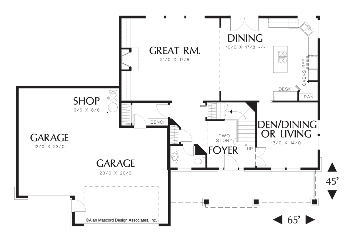 Main Floor Plan image for Mascord Freemont-Craftsman Style Great Room Plan-Main Floor Plan