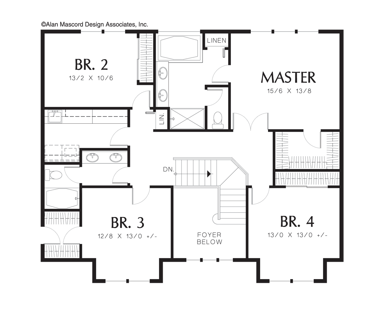 Upper Floor Plan image for Mascord Freemont-Craftsman Style Great Room Plan-Upper Floor Plan