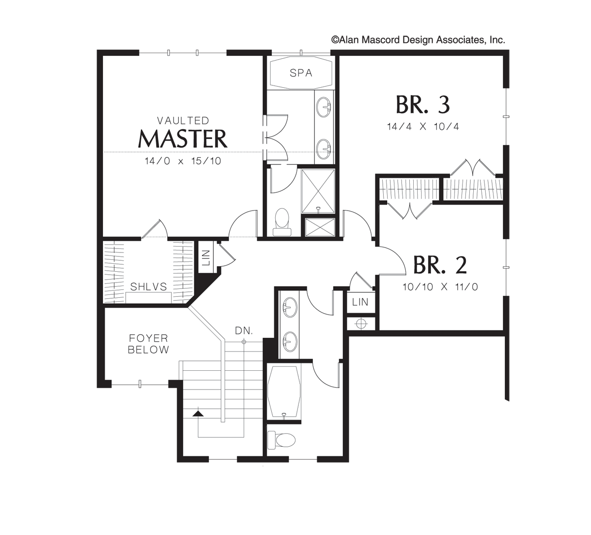 Upper Floor Plan image for Mascord Lewiston-Craftsman Plan with Vaulted Ceilings-Upper Floor Plan