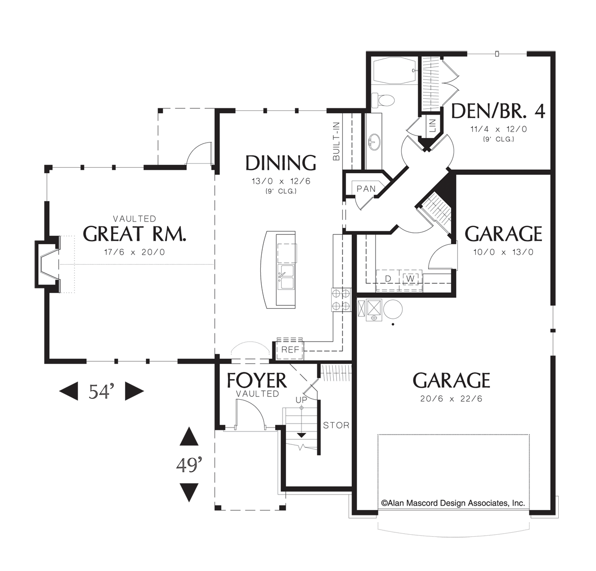 Main Floor Plan image for Mascord Hackett-European Cottage Featuring Master with Twin Sinks-Main Floor Plan