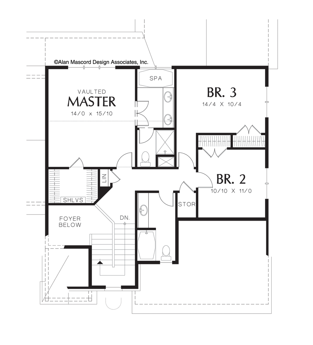 Upper Floor Plan image for Mascord Hackett-European Cottage Featuring Master with Twin Sinks-Upper Floor Plan