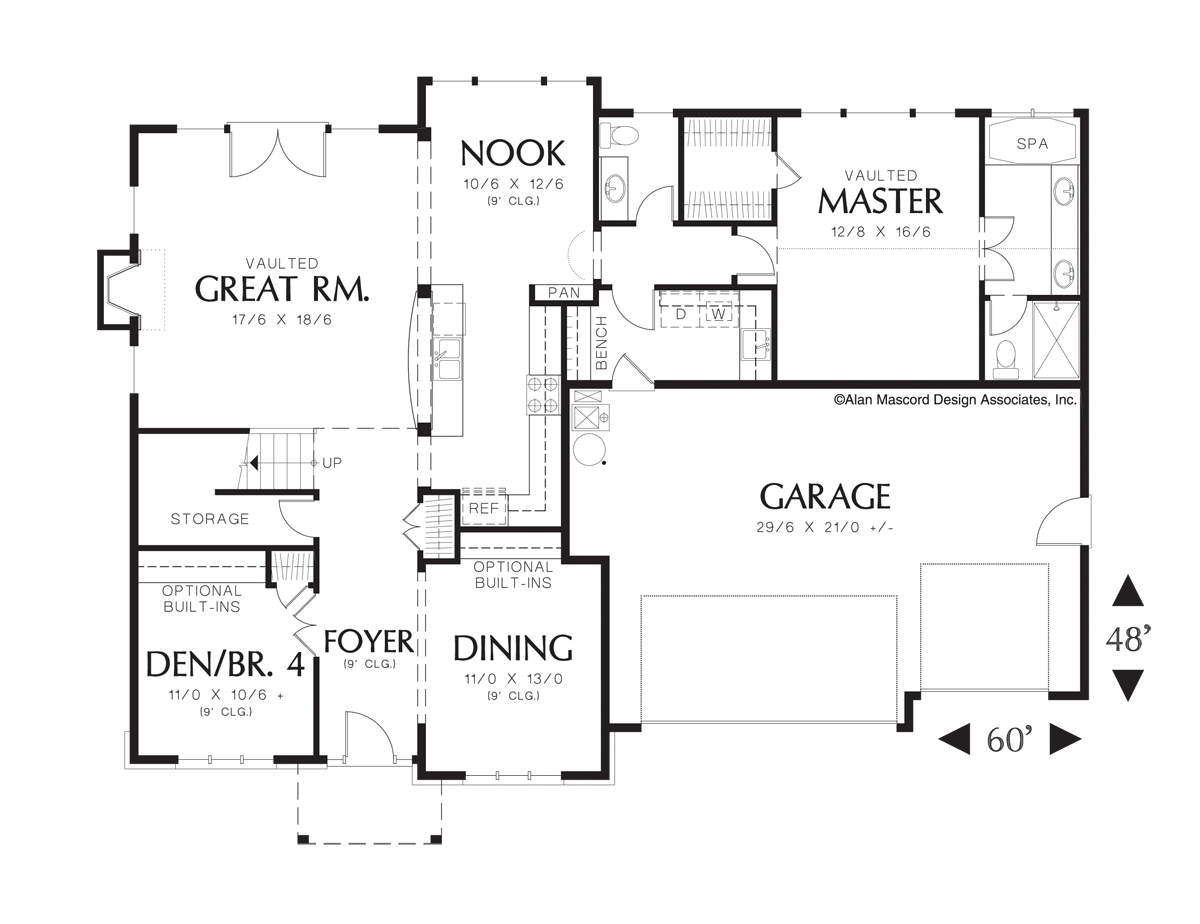 Main Floor Plan image for Mascord Norton-European Plan with Covered Entry and Loft Area-Main Floor Plan