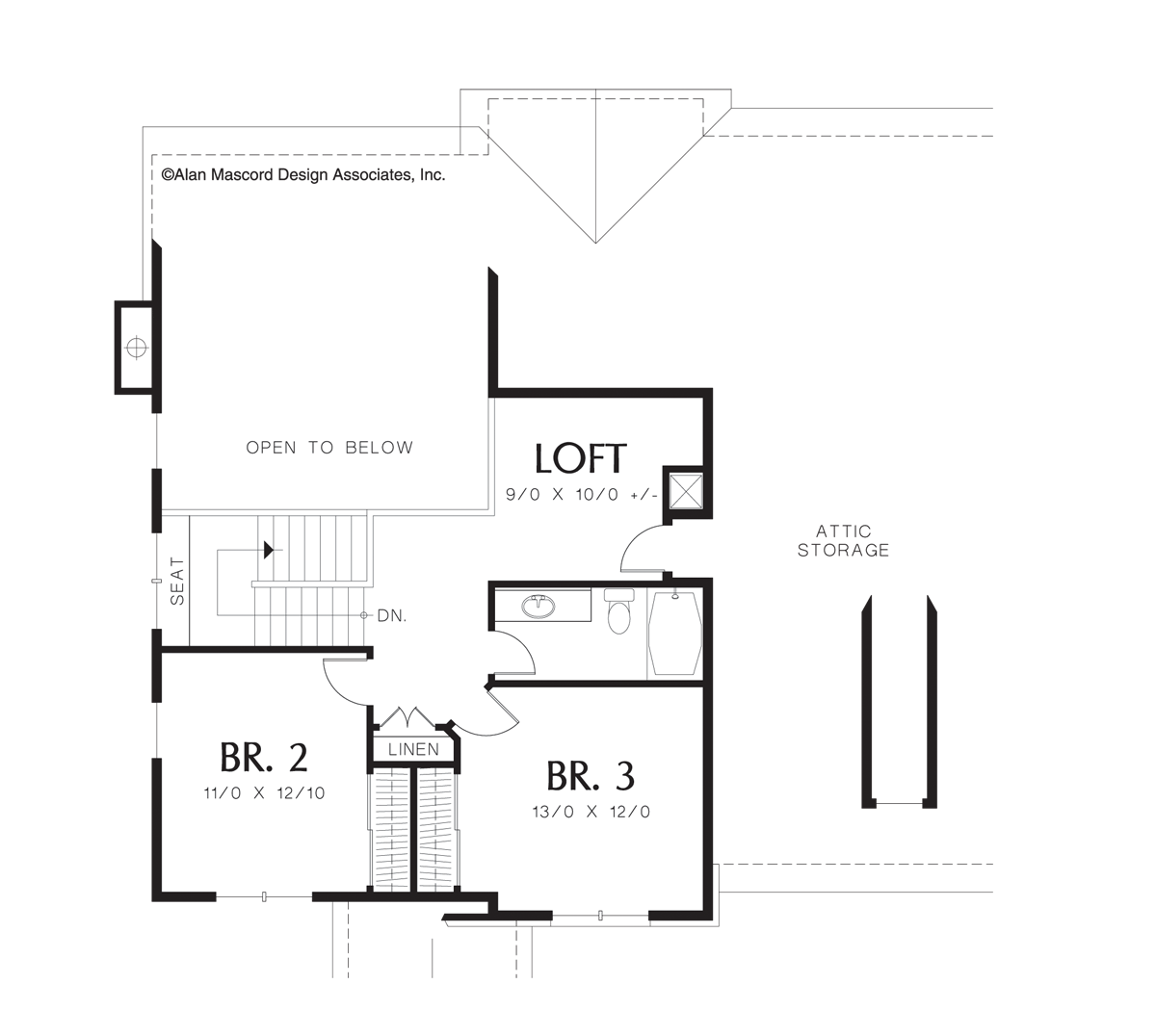 Upper Floor Plan image for Mascord Norton-European Plan with Covered Entry and Loft Area-Upper Floor Plan