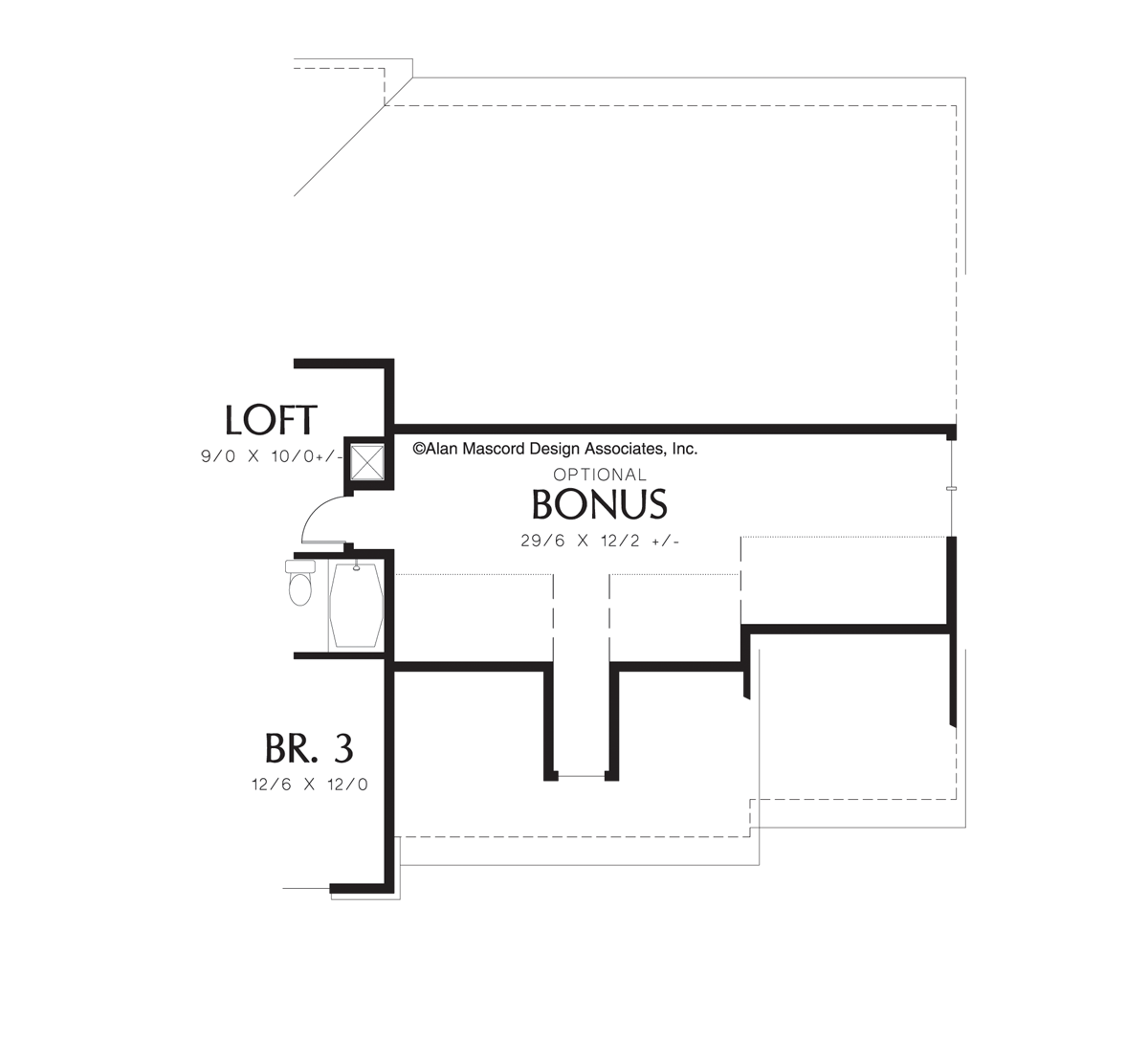 Upper Floor Plan image for Mascord Norton-European Plan with Covered Entry and Loft Area-Upper Floor Plan