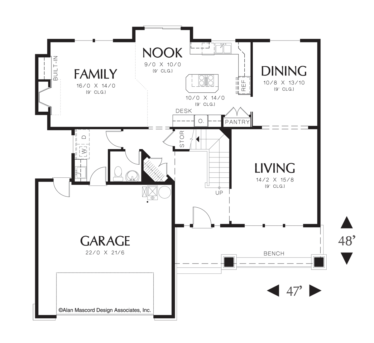 Main Floor Plan image for Mascord Maxwell-Craftsman Plan with Island in Kitchen-Main Floor Plan