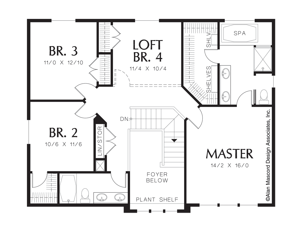 Upper Floor Plan image for Mascord Maxwell-Craftsman Plan with Island in Kitchen-Upper Floor Plan