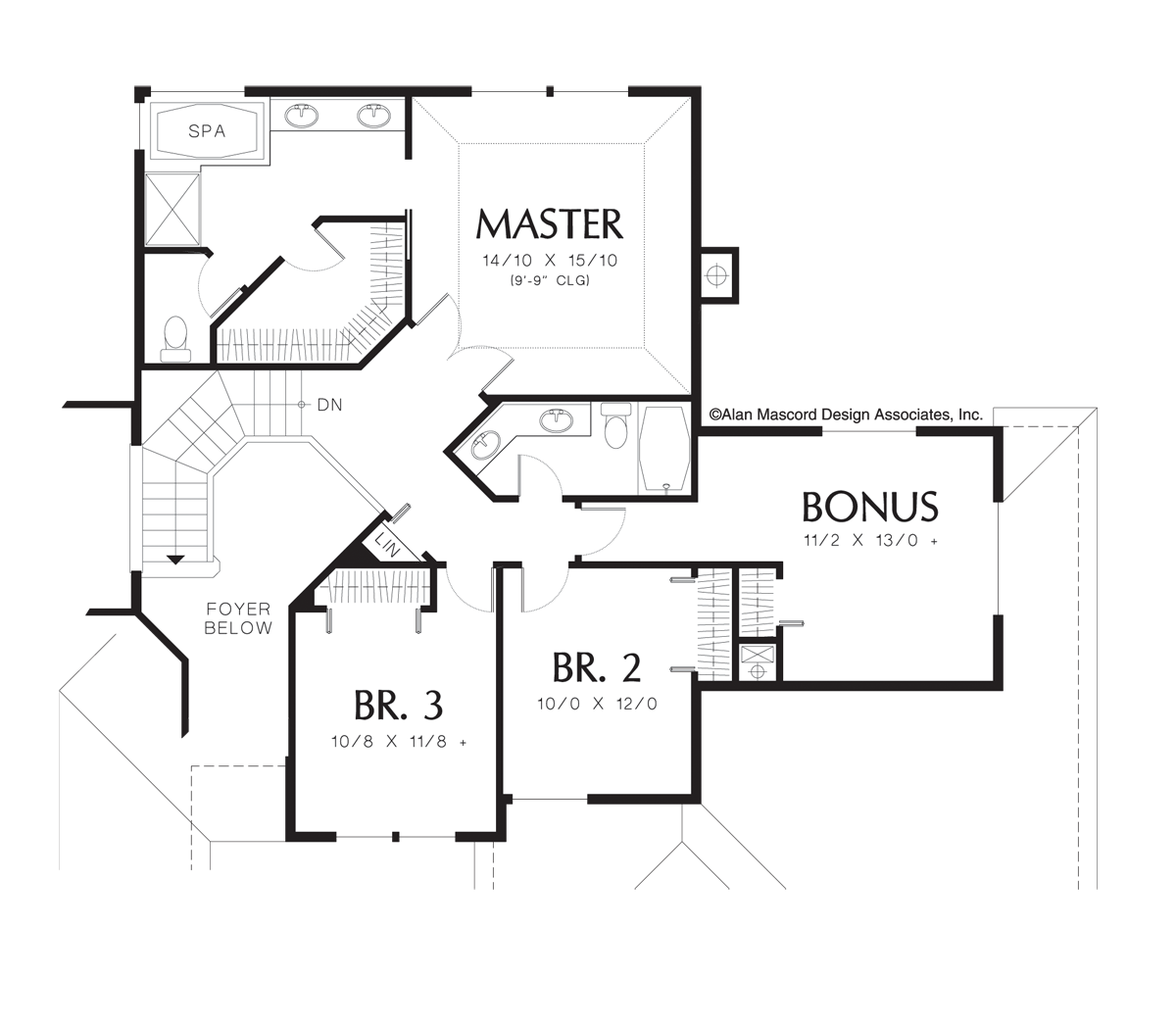 Upper Floor Plan image for Mascord Duson-Contemporary Plan with Curved Staircase-Upper Floor Plan
