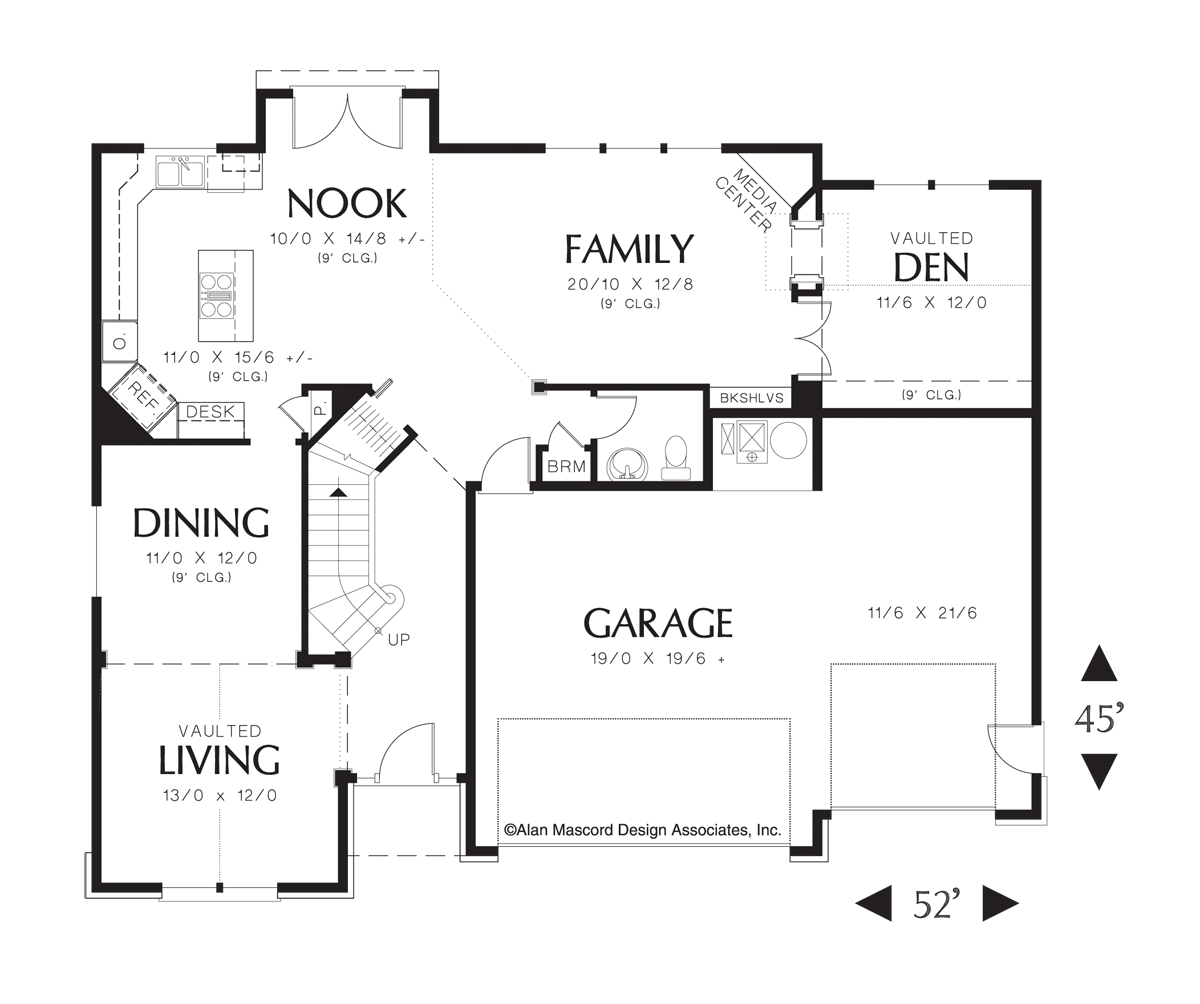 Main Floor Plan image for Mascord Brownsdale-Craftsman Plan with Tall Ceilings-Main Floor Plan
