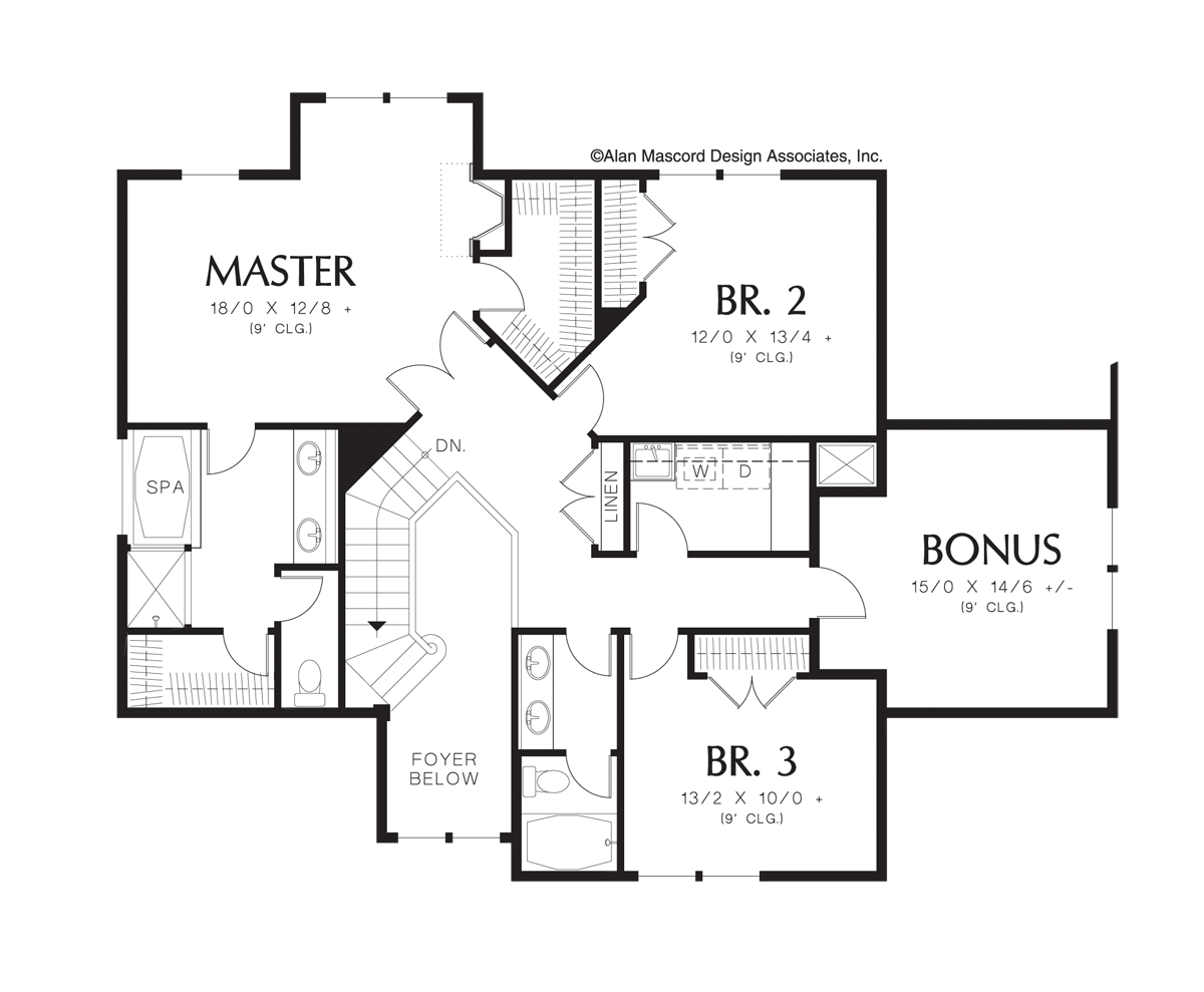 Upper Floor Plan image for Mascord Brownsdale-Craftsman Plan with Tall Ceilings-Upper Floor Plan
