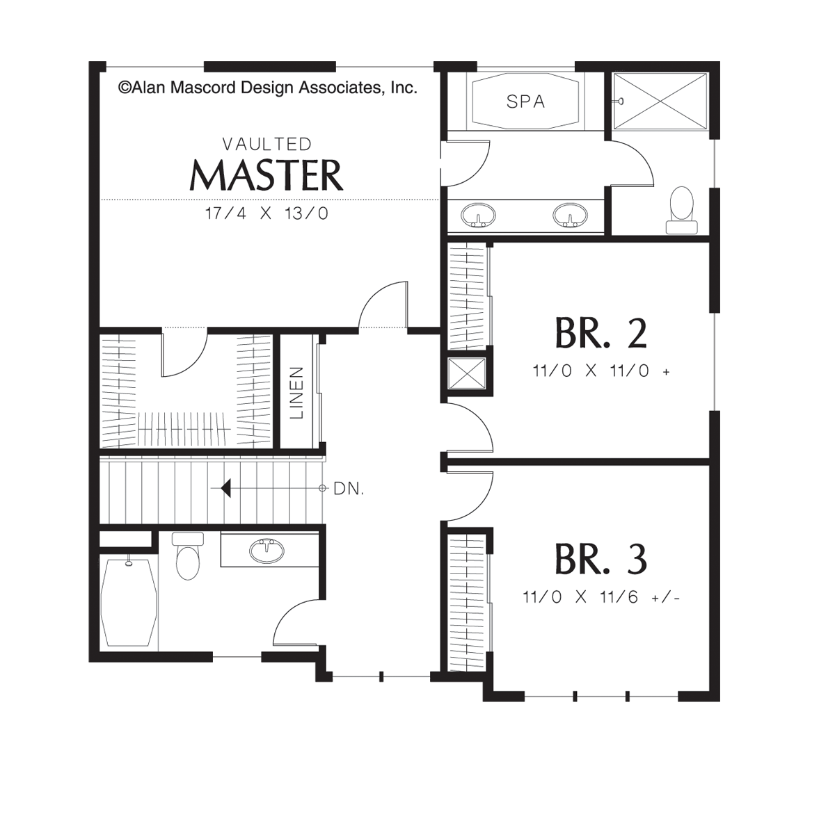 Upper Floor Plan image for Mascord Morrison-Craftsman Plan with 3 Car Garage and Walk-in Pantry-Upper Floor Plan