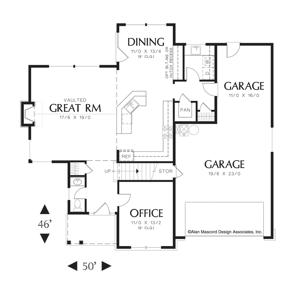 Main Floor Plan image for Mascord Mereley-Craftsman Plan with Family Sized Rooms-Main Floor Plan