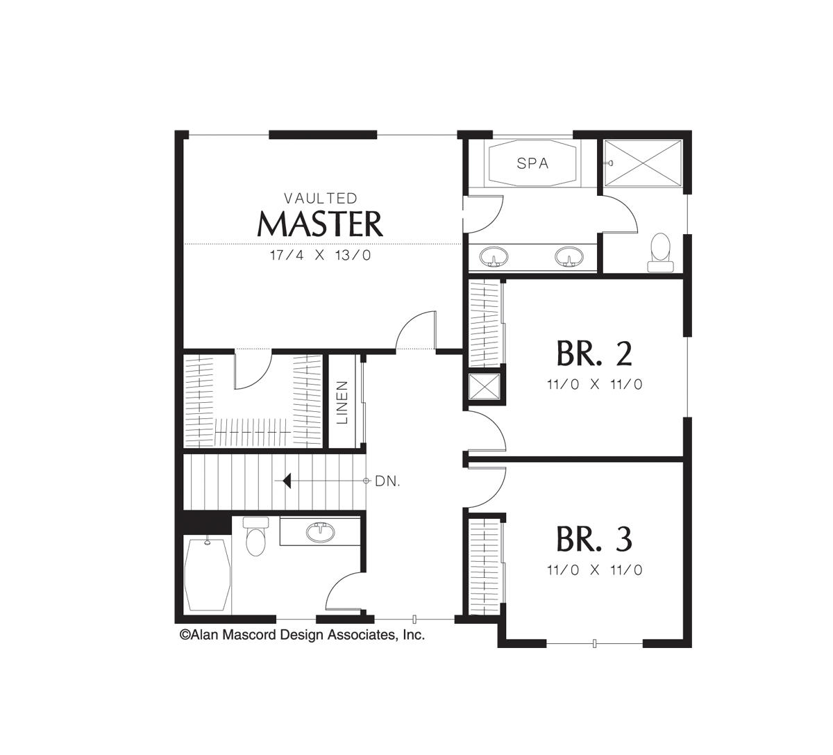 Upper Floor Plan image for Mascord Mereley-Craftsman Plan with Family Sized Rooms-Upper Floor Plan