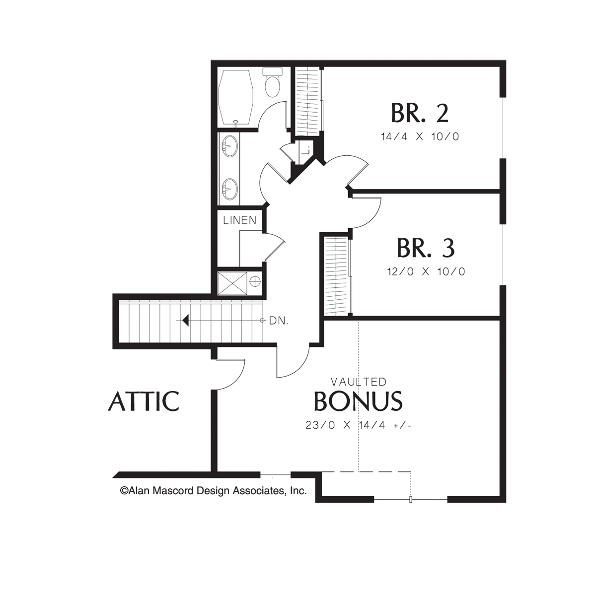 Upper Floor Plan image for Mascord Treynor-Craftsman Plan with Master Suite and Office on Main-Upper Floor Plan
