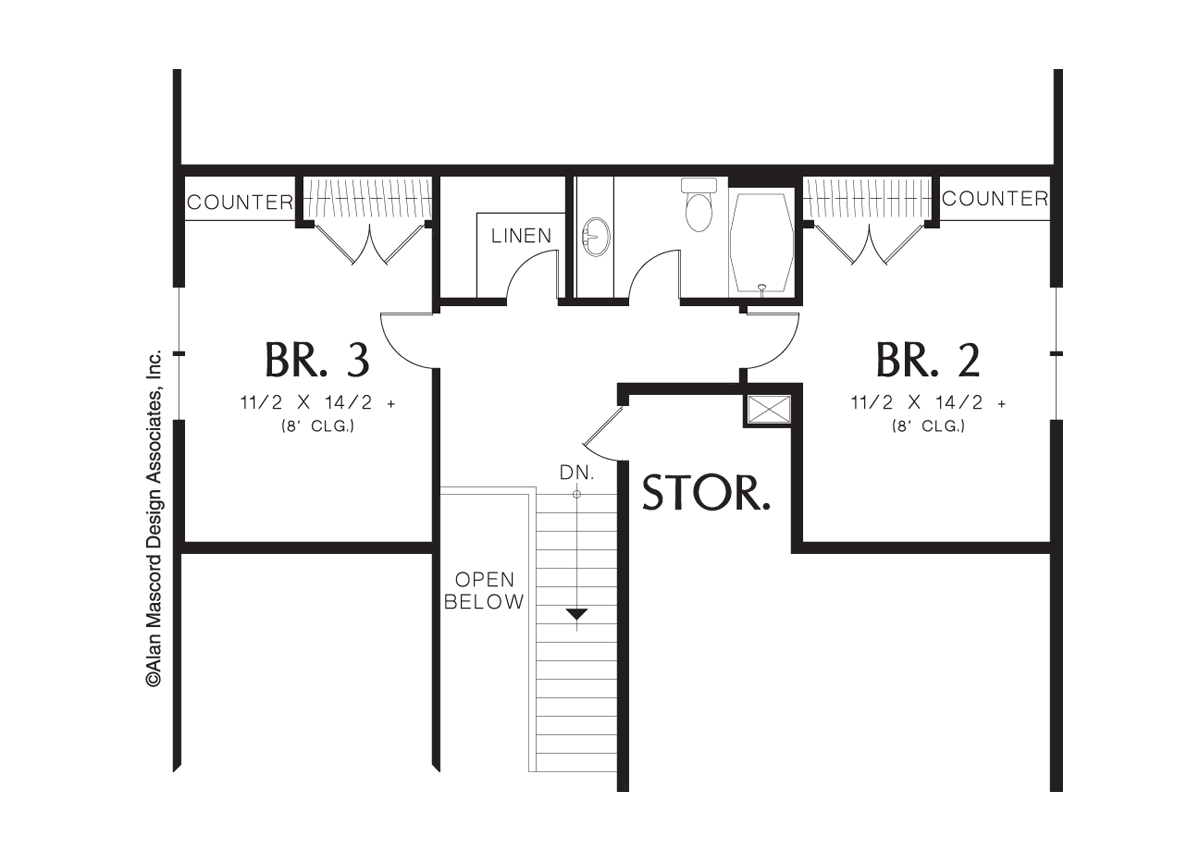 Upper Floor Plan image for Mascord Seneca-French Cottage with Built-in Media Center-Upper Floor Plan