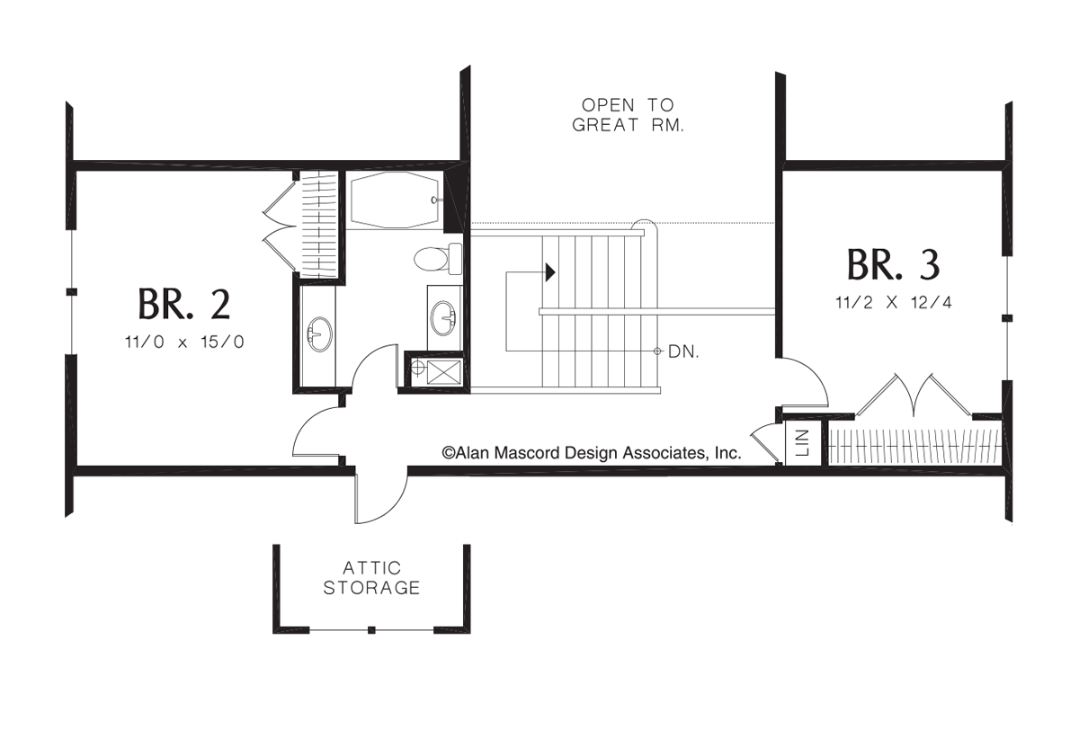 Upper Floor Plan image for Mascord Ackley-Cozy European Cottage Plan with Deluxe Master Suite-Upper Floor Plan