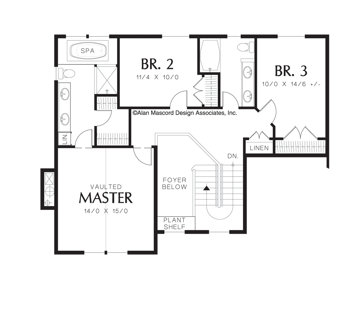 Upper Floor Plan image for Mascord Hillview-Traditional Sloping Lot Plan with Gourmet Kitchen-Upper Floor Plan