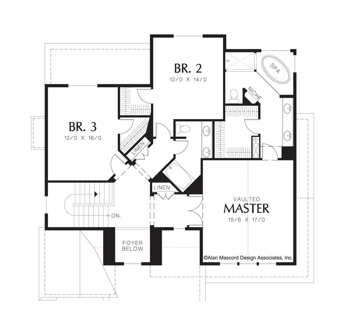 Upper Floor Plan image for Mascord Morgan-3 Bedroom Colonial Plan with Large Storage Area-Upper Floor Plan