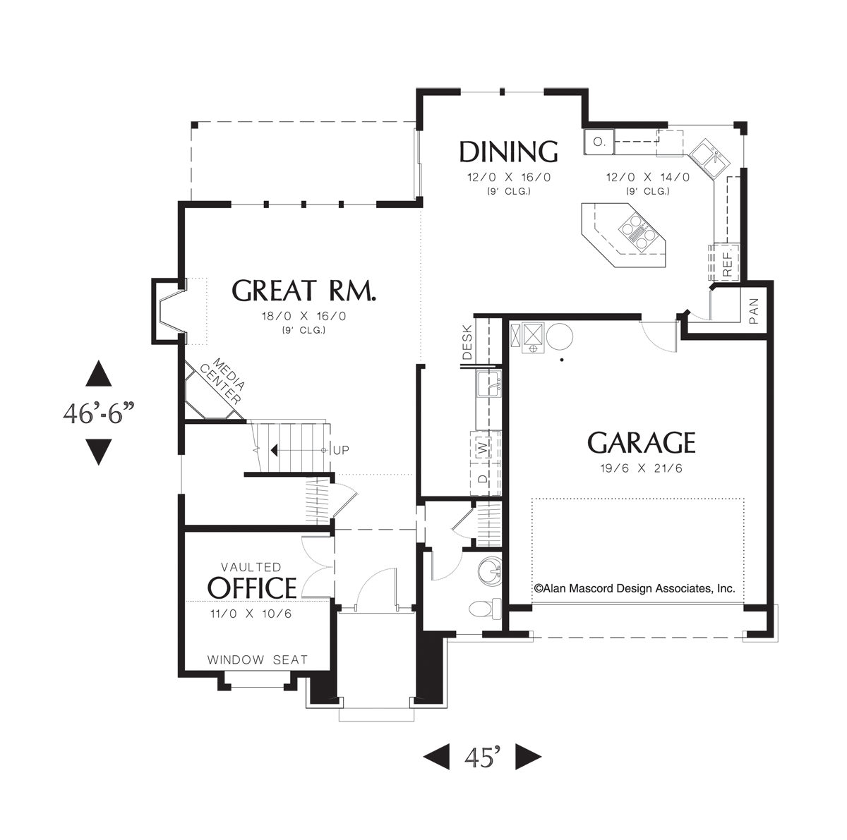 Main Floor Plan image for Mascord Logan-European Plan with Upper Level Bedrooms-Main Floor Plan