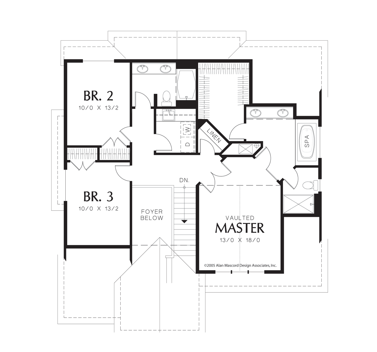 Upper Floor Plan image for Mascord Norwood-European Cottage plan with Island in Kitchen-Upper Floor Plan