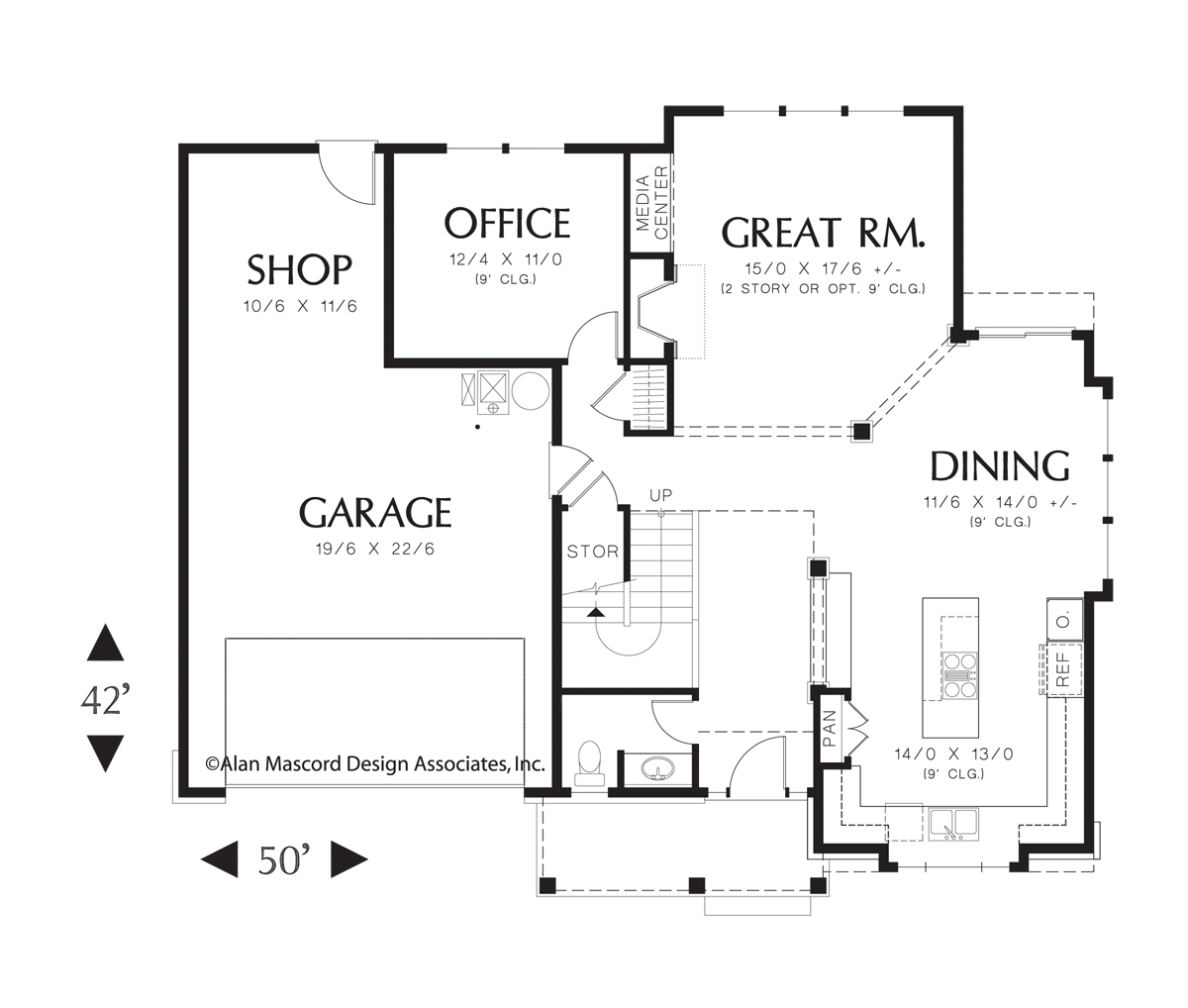 Main Floor Plan image for Mascord Montgomery-Traditional Plan with Laundry on Upper Level-Main Floor Plan