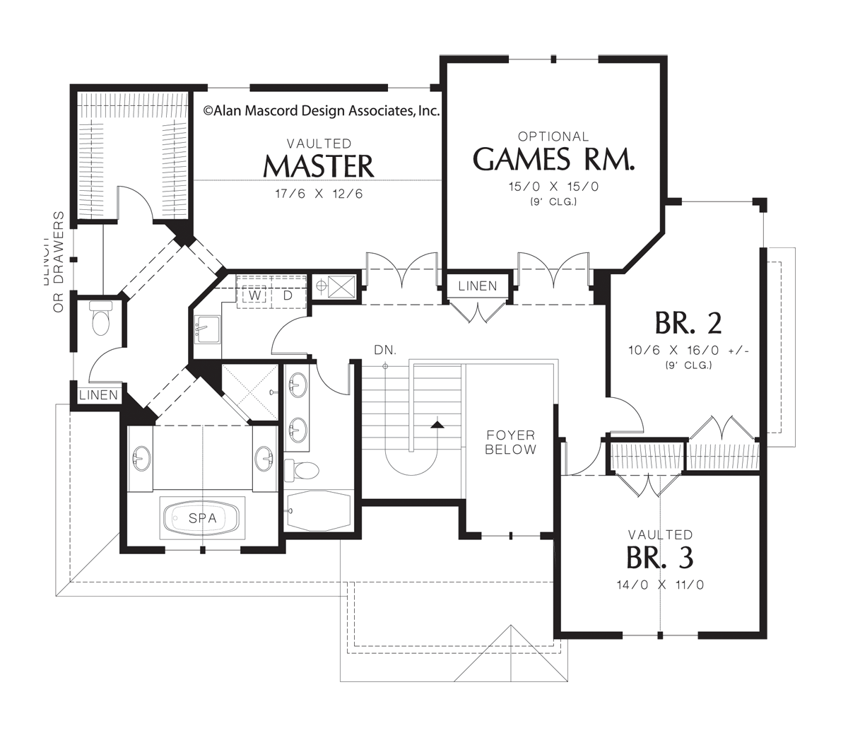 Upper Floor Plan image for Mascord Montgomery-Traditional Plan with Laundry on Upper Level-Upper Floor Plan