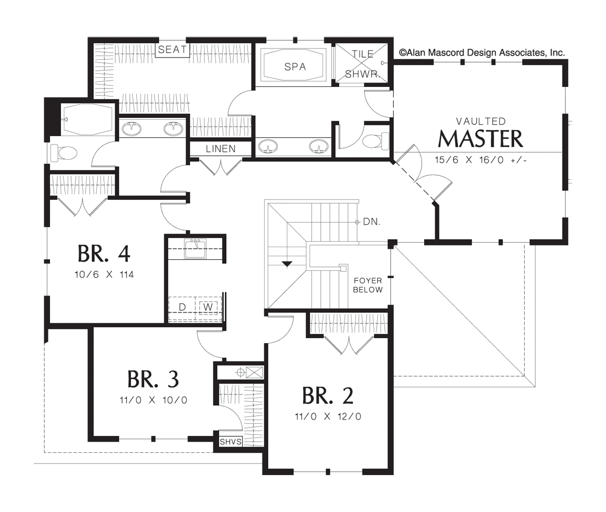 Upper Floor Plan image for Mascord Gaylord-Perfect Family Plan with 2 Car Garage-Upper Floor Plan