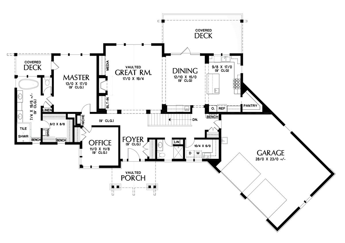 Main Floor Plan image for Mascord Blythewood-A Craftsman Home Designed for Outdoor Fun-Main Floor Plan